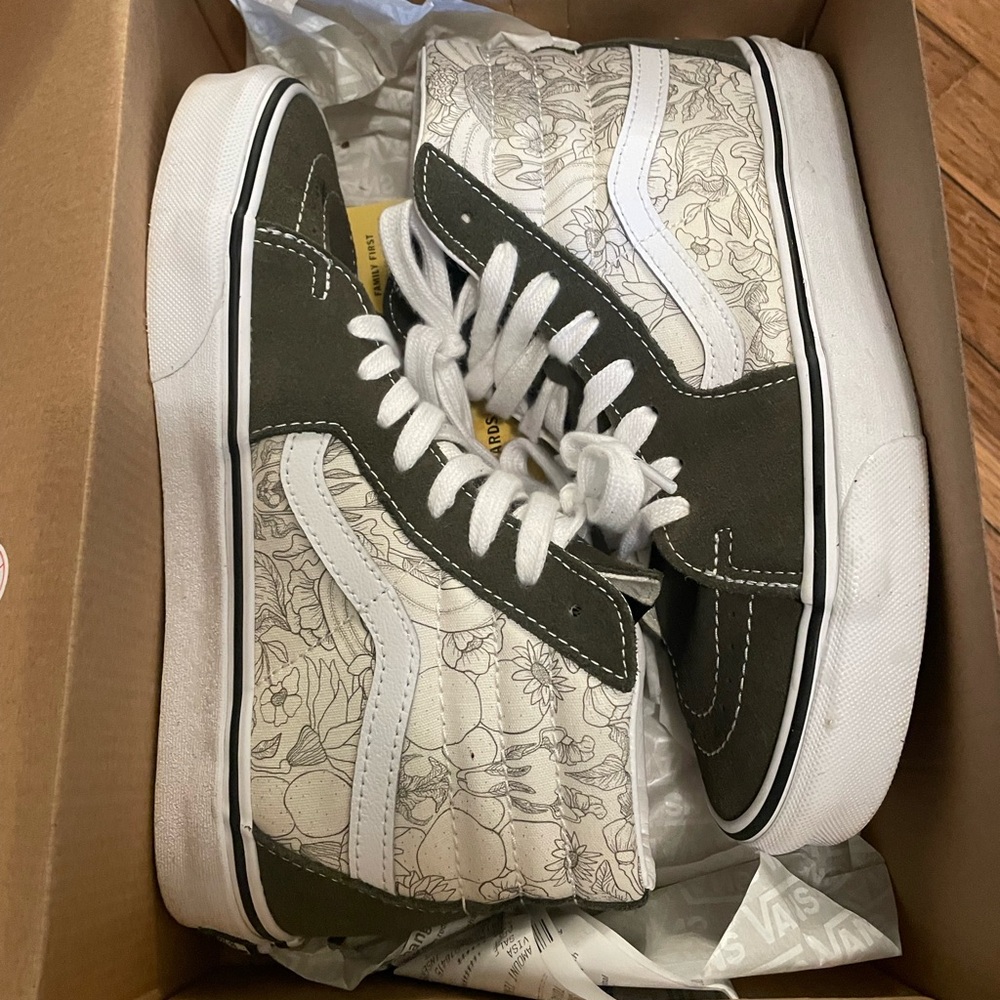 Vans Olive and White Floral High-Tops